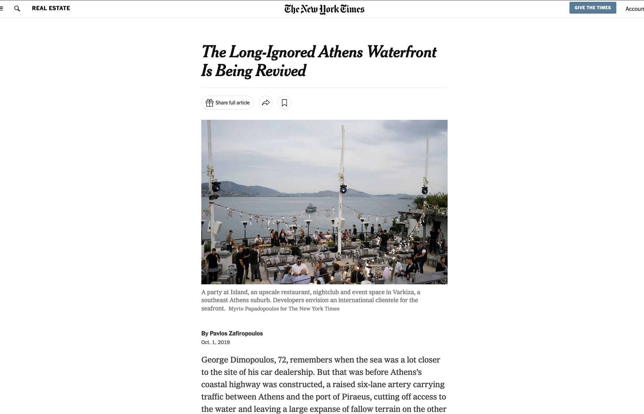 Athens waterfront redevelopment — New York Times